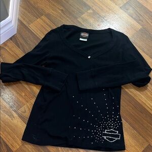 Harley-Davidson Black V-Neck Rhinestone Top